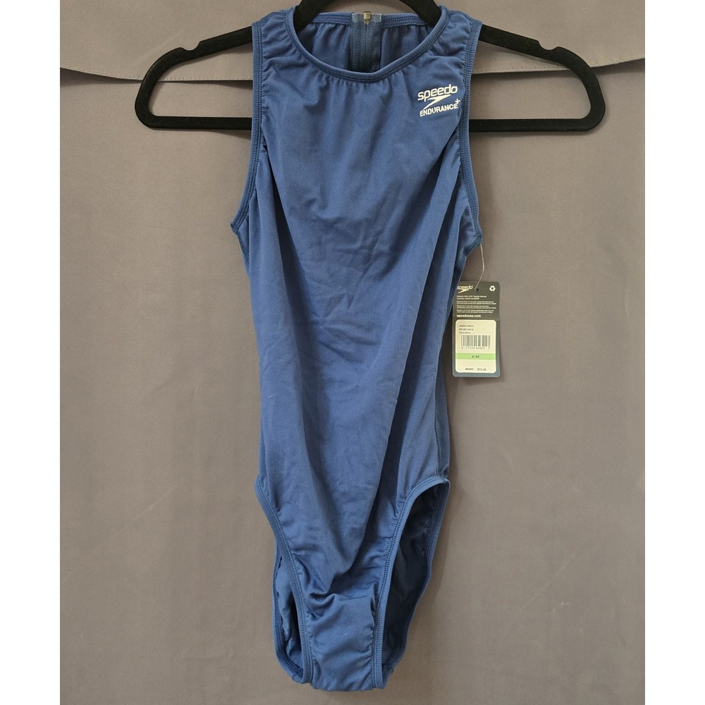 Speedo Women's Swimsuit w/back zipper Endurance+ Navy 8/34 NWT  Retail $75